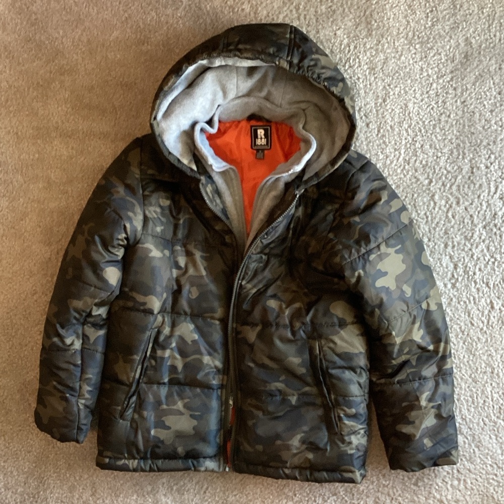 Rothschild Kids Camo Puffer Jacket with Orange Lining, Size 10/12